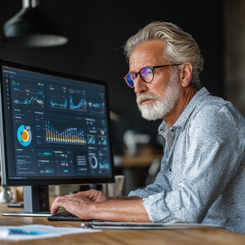 Business owner reviewing AI dashboard